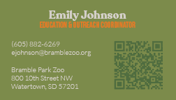 Bramble Park Zoo business card back